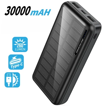 

Portable Solar Charger Power Bank 30000MAh Waterproof Outdoor for iPhone Samsung Phone Powerbank Battery LED Flashlight