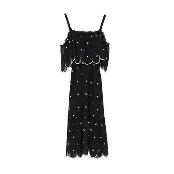 

2020 Summer Plus Size Chiffon Dress Polka Dot Print Off-the-shoulder Peacock Shape Spaghetti Strap Women Beach Vestidos