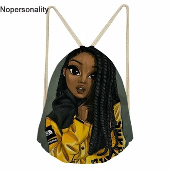 

Nopersonality Cute Drawstring Backpacks African Girl Girl Polyester String Sack Bags for Women Daily Shopping Bag Daypack