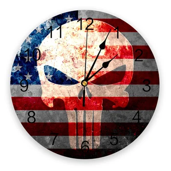 

Skull and American Flag Wall Clock Home Decor Bedroom Silent Oclock Watch Wall Digital Clock Wall Clock for Kids Rooms