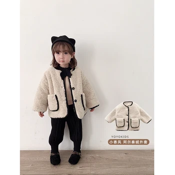 

Enfant Girl Winter Warm Coat Chidlre Kids Thicken Wool Lamb Jacket White Color Toddler Girls O-neck Coat Outerwear Girl Clothes