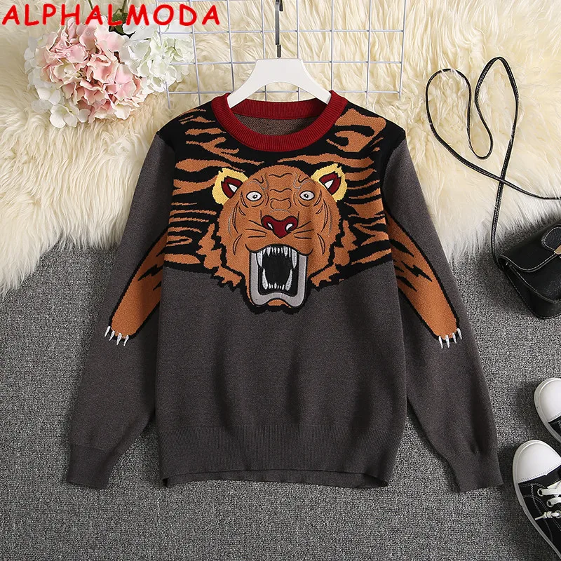 ALPHALMODA женский свитер высокого качества с вышитым тигром зимний модный джемпер |