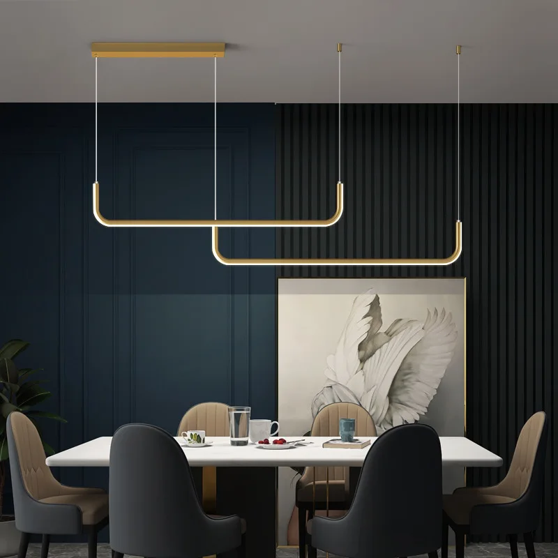 Golden Restaurant Minimalist Long LED Pendant Lights Nordic Modern Minimalist Living Room Dining Table Bar Designer Office Lamps