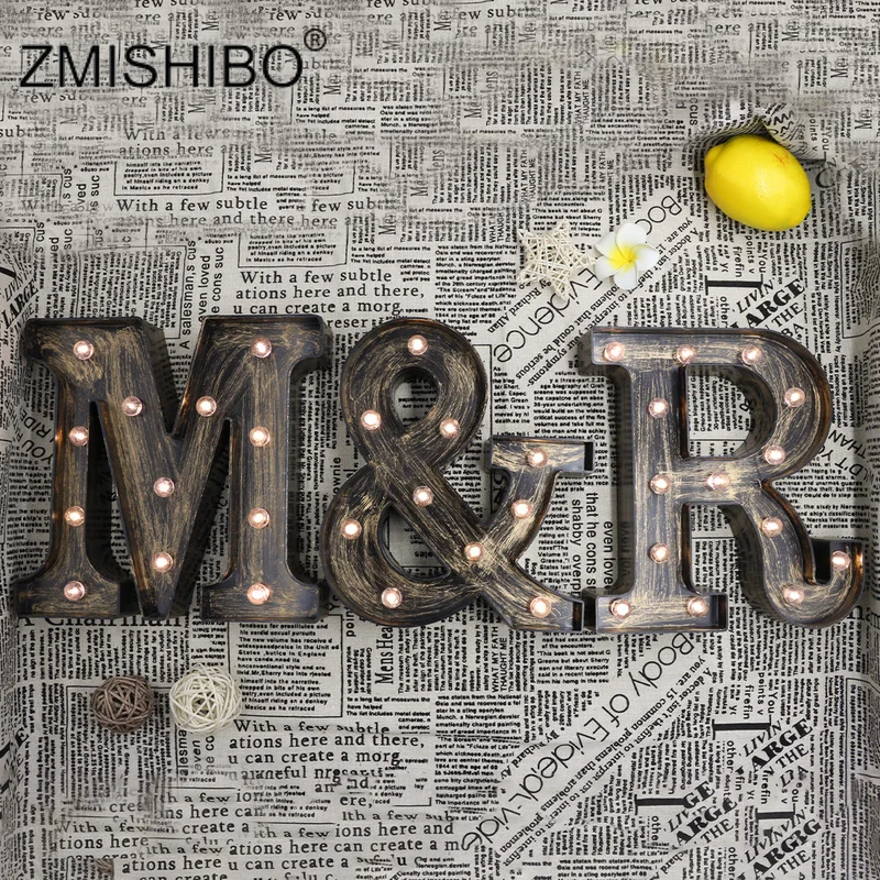Zmisibo промышленный стиль 26 букв светодиодный ночник настенные буквы украшения для кофе аксессуары для помещений 3D Алфавит бар огни