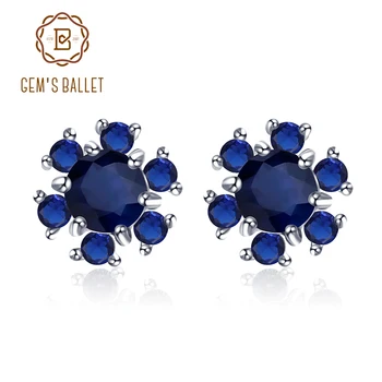 

GEM'S BALLET 0.95 Carat Naturally Spread Sapphire Floral Vintage Stud Earrings 925 Sterling Silver Women Fine Jewelry