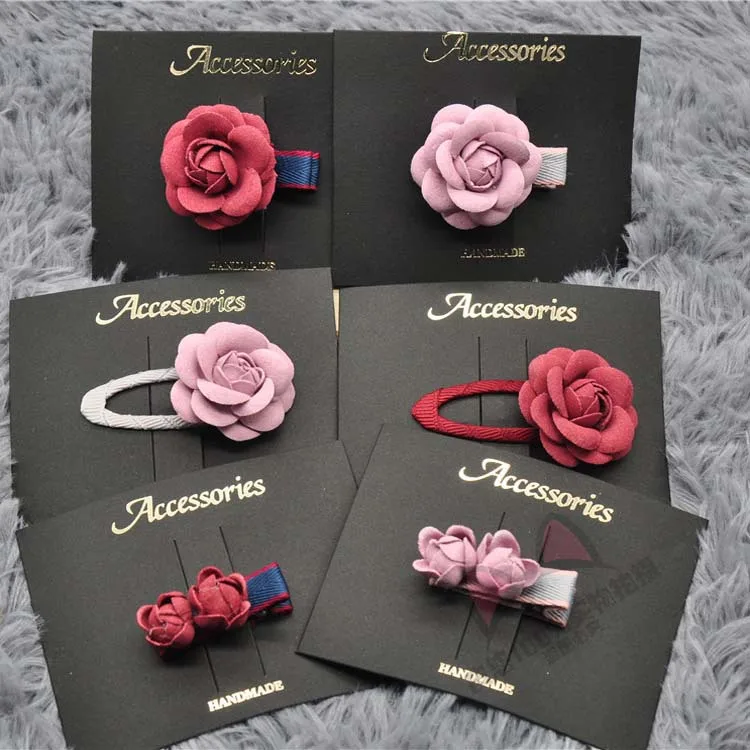 

Korean-style Hair Accessories Graceful Wine Red Pink Flower Cloth Wrapper Safe Barrettes Girls Bang Clip Ladies' Princess-Style
