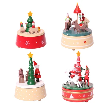 

Wooden Music Box Carousel Miniature Model Christmas Decoration Birthday Gifts Handmade Figurine Snowmen Doll Ornament Kids Toys