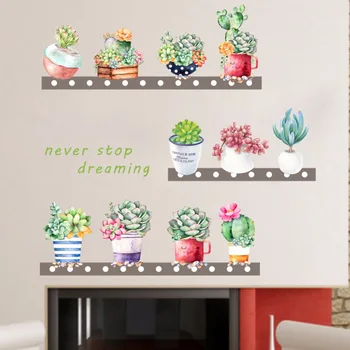 

Succulents Cactus Pot Plant Wall Stickers for Living room Bedroom Kindergarten DIY Flower Pot Art wall Decals Murals