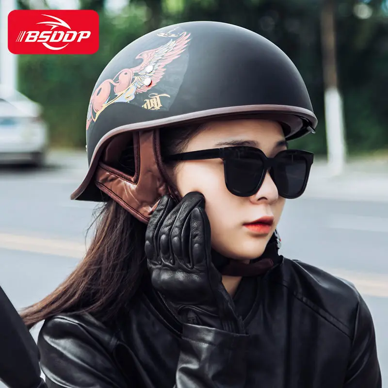 

Moto jet Square Flag helmet. Black, red or blue helmets with color band. Sizes XS-XL. Motorcycle, Man Woman