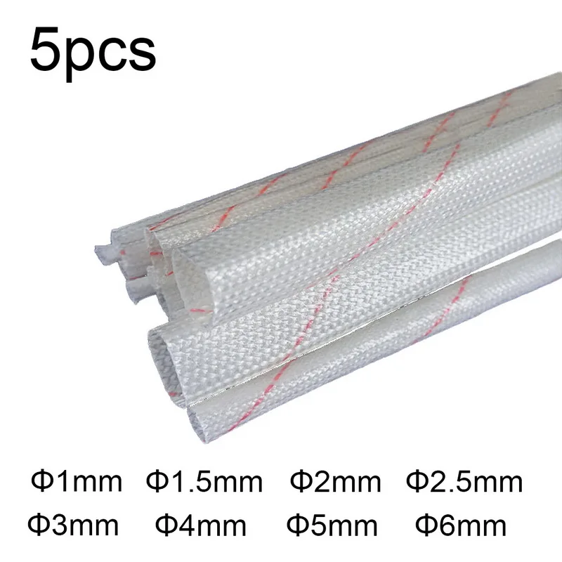 

5PCs 90cm Dia 1/1.5/2/2.5/3/4/5/6mm Fiberglass Sleeving High Temperature Insulated Wire Sleeve Glass Fiber Insulation Tube