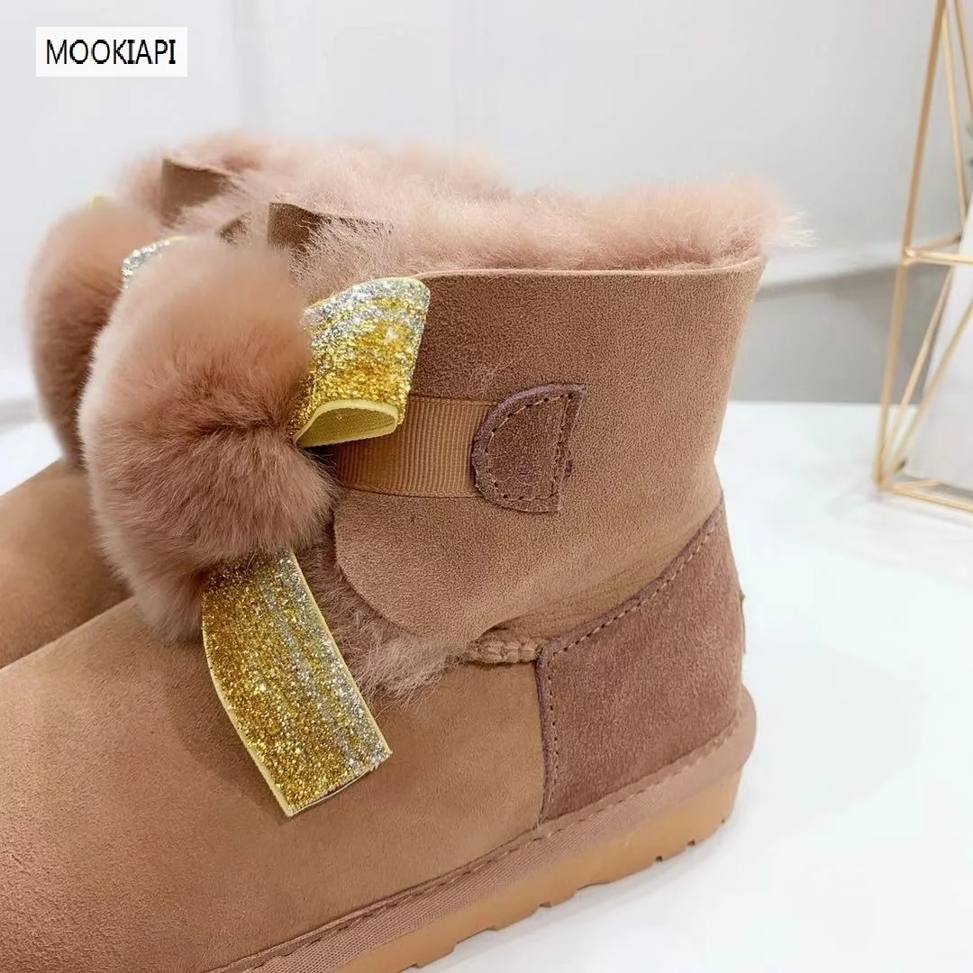 Г. Китайские брендовые зимние сапоги высокого качества Натуральная овечья кожа шерсть самая модная женская обувь на шнуровке