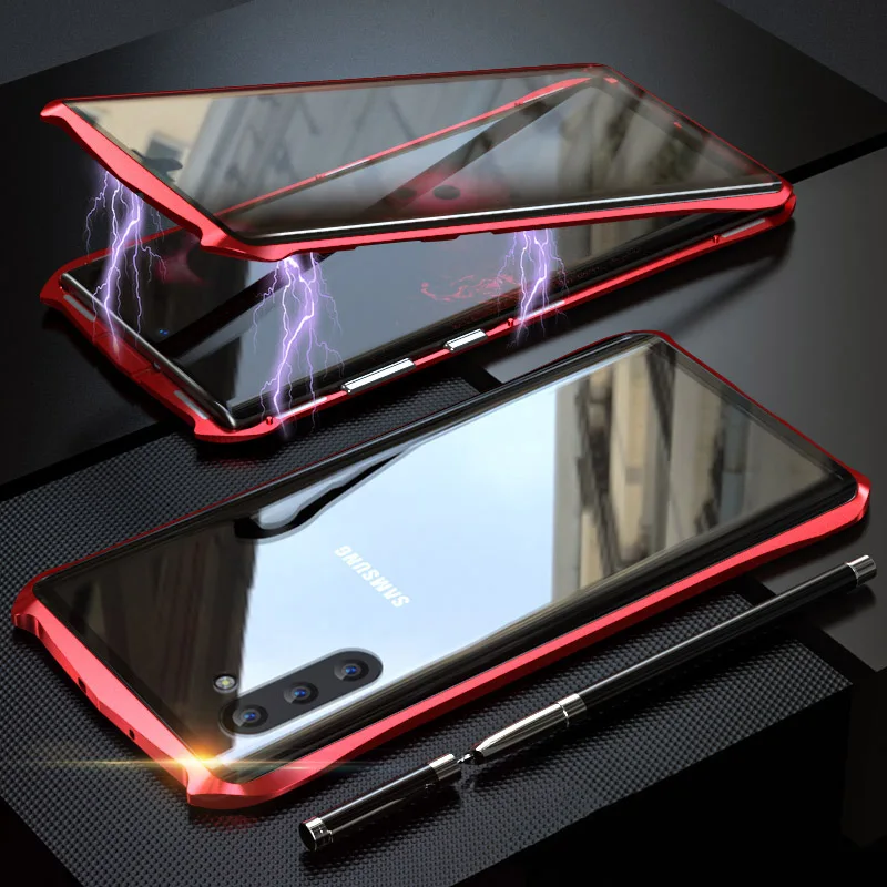 Red 360 Полный Магнитный чехол для samsung Galaxy Note 10 Pro, защитный двухсторонний чехол из закаленного стекла для samsung Note10 Plus Pro - Цвет: Red