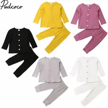 Коллекция года, весенне-осенняя одежда для малышей вязаные топы с длинными рукавами для новорожденных девочек и мальчиков+ леггинсы комплект из 2 предметов однотонная одежда в рубчик