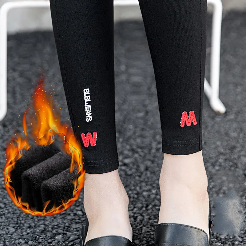 

Elasticity Cashmere Warm Jeans for women Plus Size Black Jeans With High Waist Elastic Waist jeans female winter jeans for Women