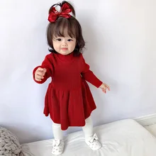 Новые Вечерние платья для малышей; осенне-зимние платья для маленьких девочек; вязаное платье принцессы для крещения; вязаные платья принцессы для младенцев