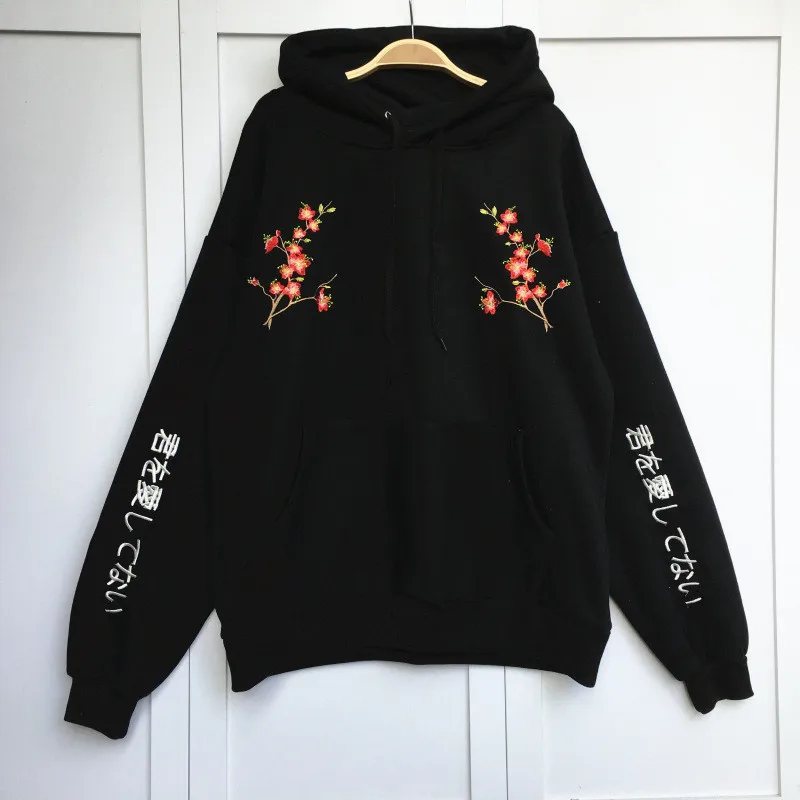 

Korean Style Women Hoodies 2019 New Flower Embroidery Pullovers Casual Loose Thick Hoody Warm Coat Sweatshirt