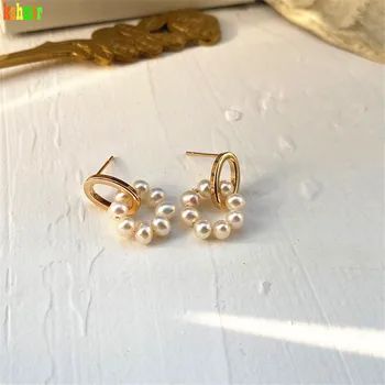 

Round Earrings Metal Retro Female Earrings Simple Baroque Pearl Earrings Kshmir Frenchfreshwater Pearl The Girl's Birthday Party