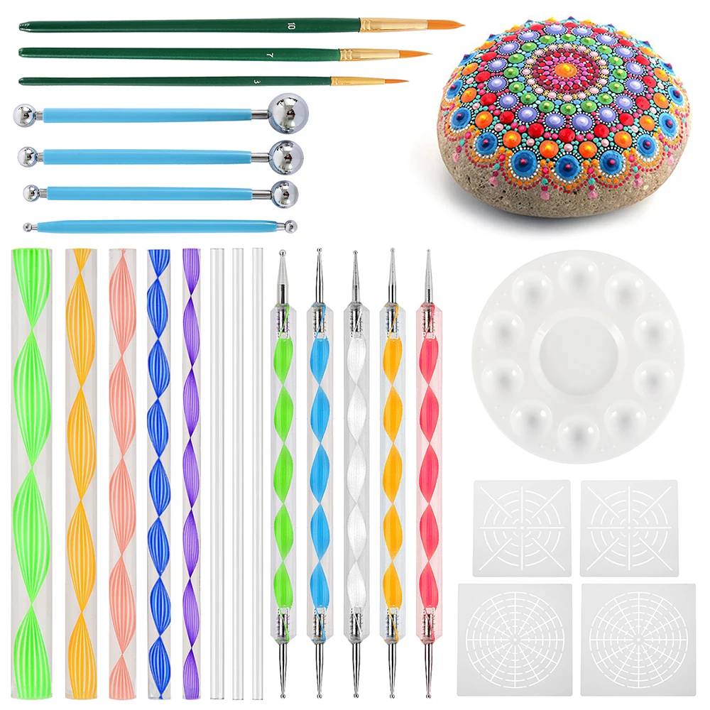 Günstige 25 stücke Mandala Punktierung Werkzeuge Professionelle Nail art Werkzeug Swirl Marbleizing Stahl Punktierung Stift Schönheit Lieferungen Nägel Perlen Stift