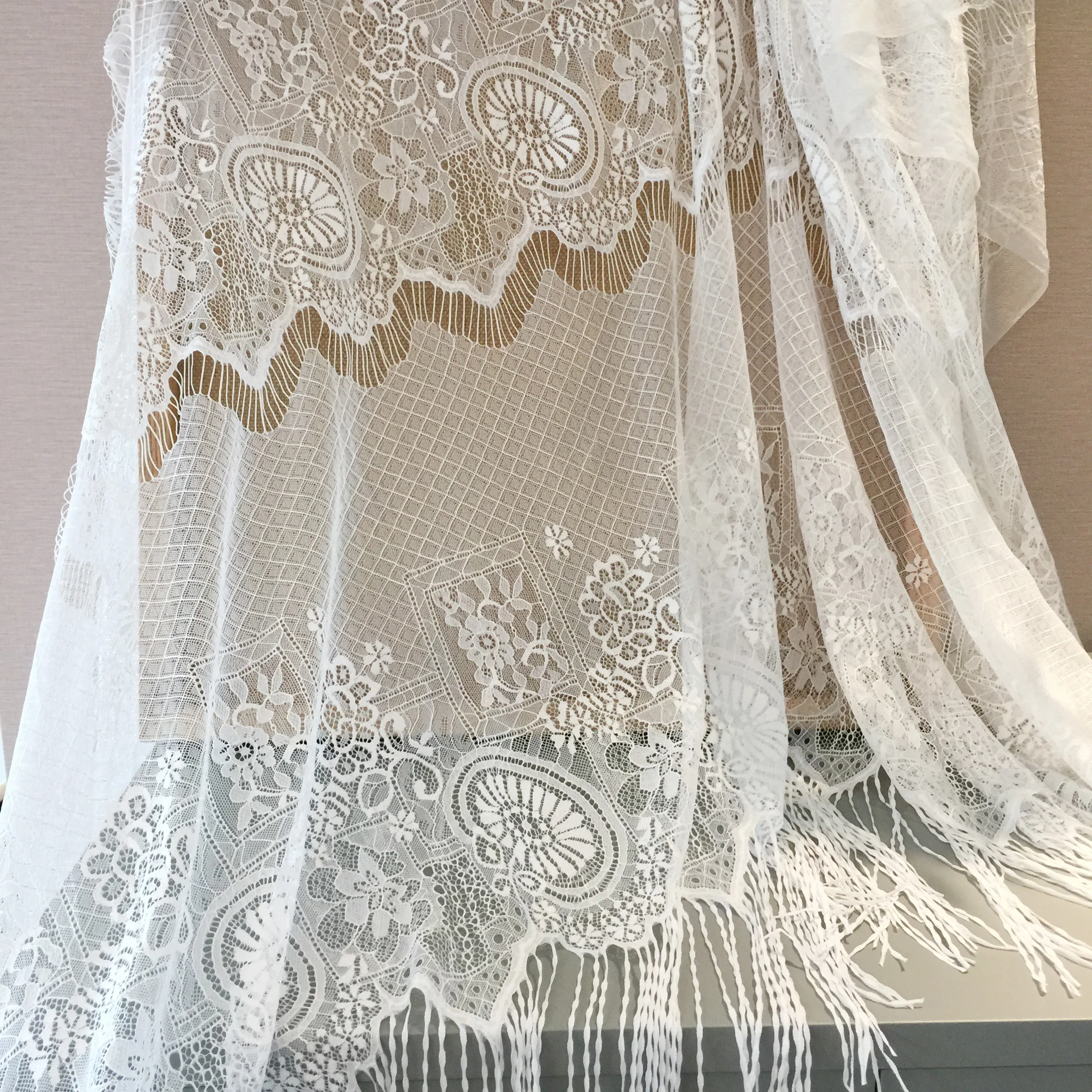 

3 Meters Off White Fringe Teardrop Eyelash Lace Fabric Soft Flowy Floral Embroidery Bridal Cape Shrug Fabric Lace