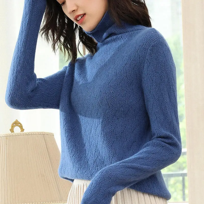 Синий New Arrival Women sweater cashmere Knitted Pullovers Ladies Jumpers 4colors Turtleneck Print Standard Clothes - Цвет: Синий