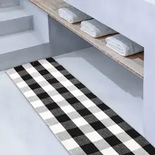 Хлопковый плед Buffalo, черный и белый клетчатый коврик, коврик для двери, моющийся Тканый Плетеный пледы, коврик для кухни