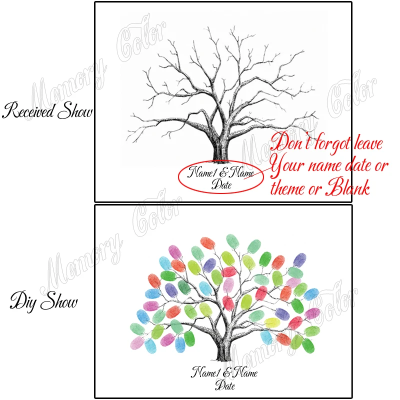 Wedding Guest Book Theme Name Date Fingerprint DIY Tree Leaf Painting Souvenir (No Frame,Ink Pad Included)