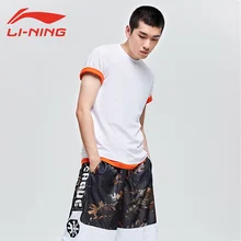 Li-Ning/Мужская баскетбольная футболка с коротким рукавом BAD FIVE, обычная посадка, хлопок, дышащая подкладка, спортивный топ, футболка AHSP107 CAMJ19