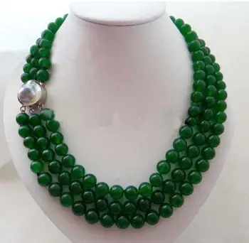 

Fashion jewelry Free Shipping beautiful HOT sell 3Strands 17" 10mm Green Round Mabe Clasp Necklace free shipping