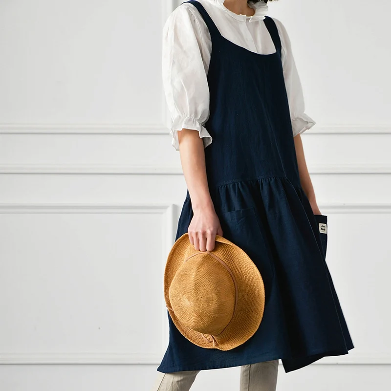 Lady Cotton Linen Florist Coffee Shop Working Apron BBQ Bib Apron For Women Cooking Restaurant Apron Pinafore Cleaning Tools