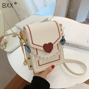

[BXX] Mini PU Leather Crossbody Bags For Women 2020 Autumn Beaded Chain Shoulder Handbags Ladies Travel Trend Vintage Bag HO325