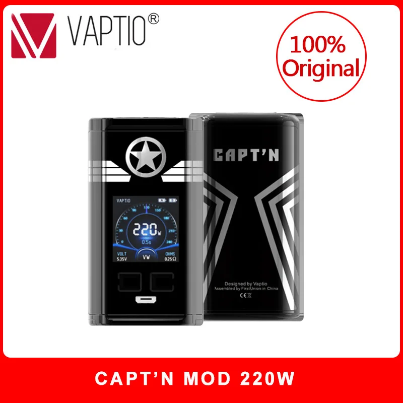

Original Vaptio CAPT'N 220W Mod Electronic Cigarette vape mod with 1.3inch OLED Screen Support VW 18650 Battery (No batteery)