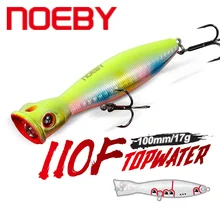 NOEBY Fishing Lure Popper Bait 100mm 17g Top Water Hard Bait with VMC/BKK Treble Hooks Isca Artificial Lure for Carp Fishing