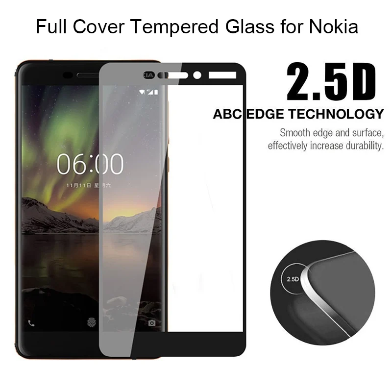Полное покрытие экрана протектор для Nokia 1 2 3 5 6 закаленное стекло для Nokia 2,1 3,1 5,1 6,1 Защитное стекло для Nokia 7 Plus