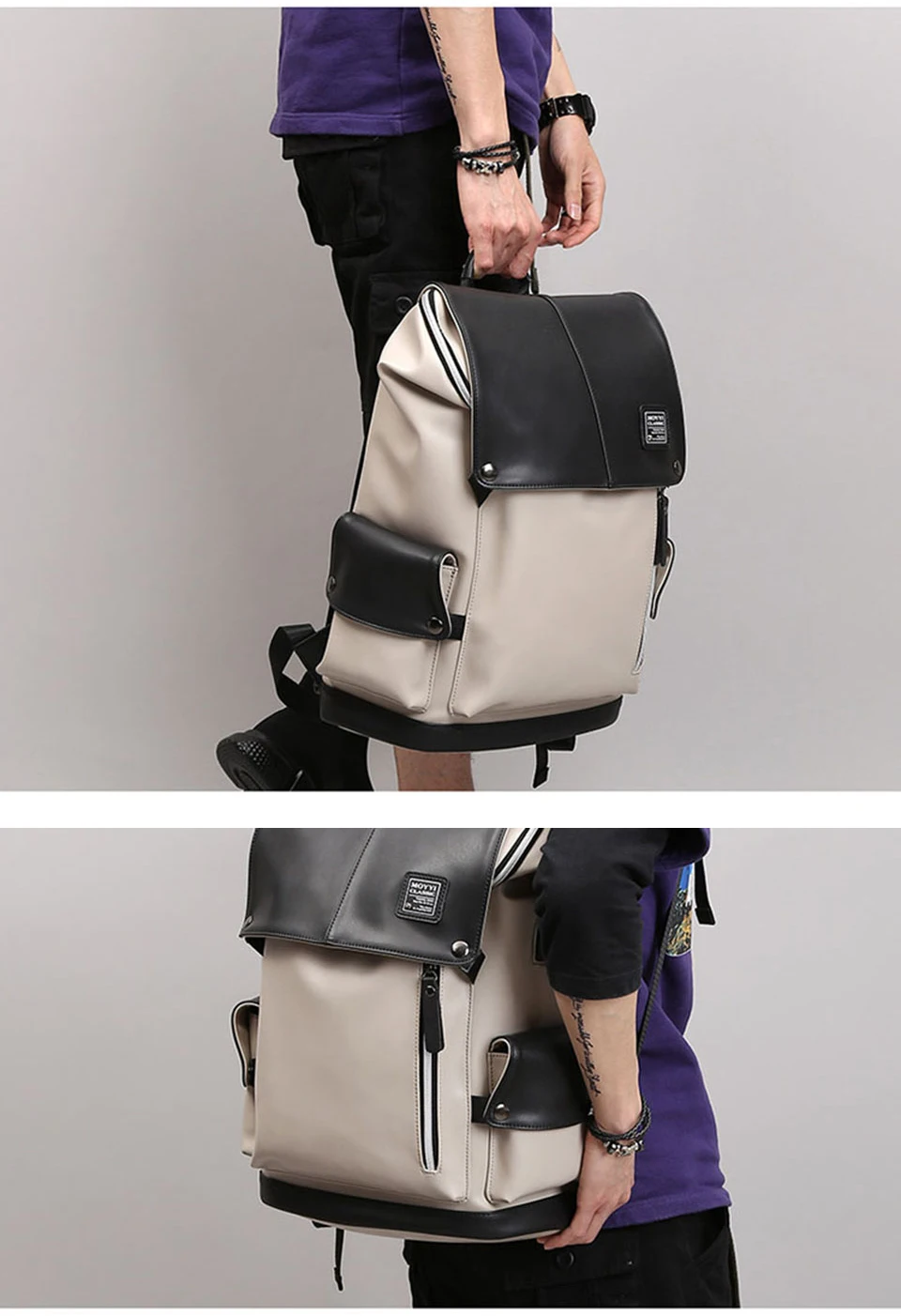 PU Leather Backpack Men Laptop 15.6 Inch Backpacking Male Women Backpacks Student Waterproof Bagpack USB Charging Notebook Bags (4)