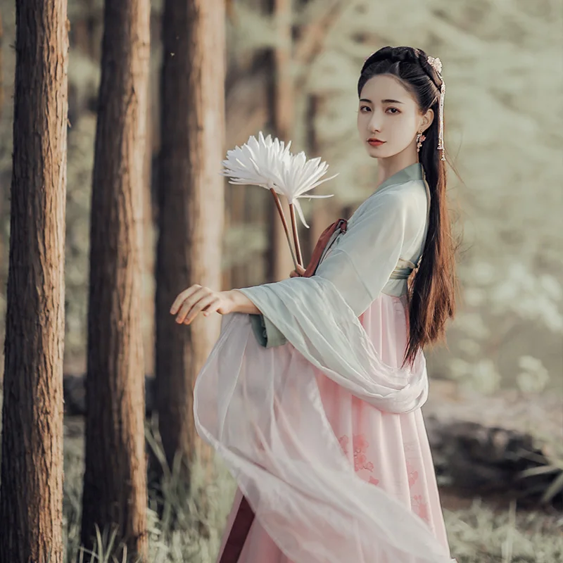 

Women Embroidery Hanfu National Classical Dance Costume Festival Outfit Rave Performance Clothes Folk Fairy Dress 2 Pcs DF1110