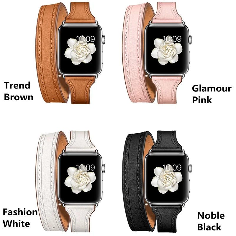 Двойной ремешок для apple Watch band 4(iwatch 5) 44 мм 40 мм apple watch 3 2 1 ремешок 42 мм 38 мм браслет из натуральной кожи