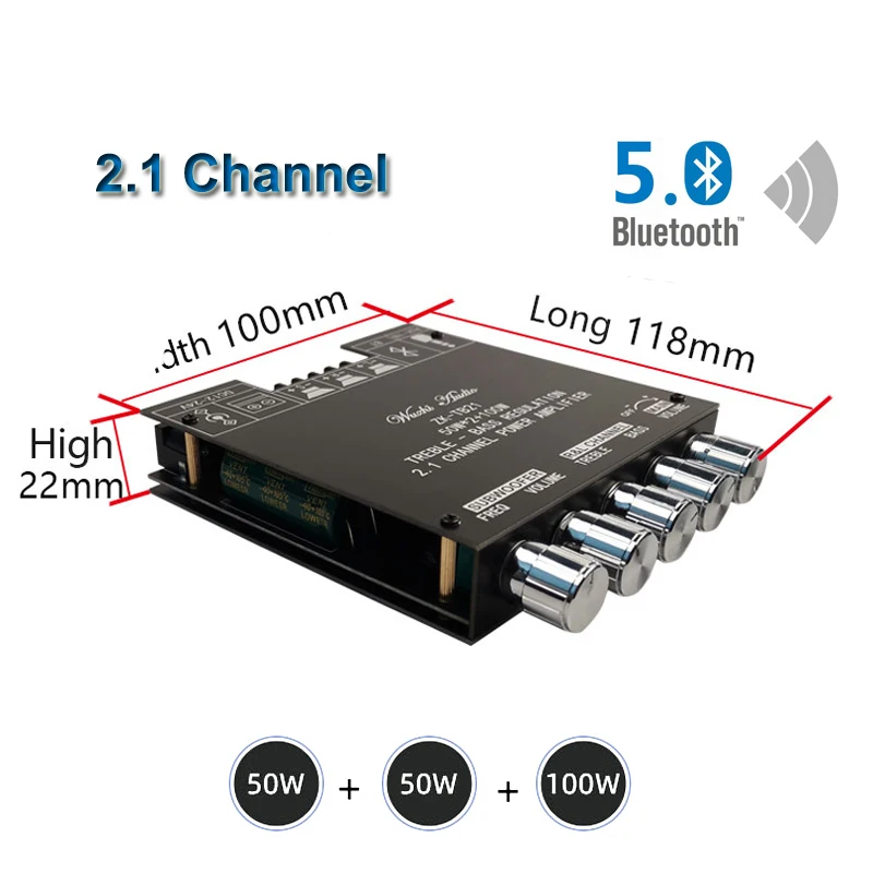 2*50 Вт + 100 Bluetooth 5 0 TPA3116D2 Плата усилителя мощности сабвуфера 2 1 каналов Класс D TPA3116