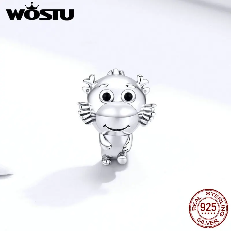 WOSTU маленькие драконы бусины 100% Стерлинговое Серебро 925 пробы мультяшный дракон