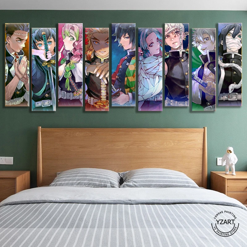 9pcs Stone Pillar Kimetsu No Yaiba Demon Slayer Anime Poster Artwork Hd Wall Paintings For Home Decor Unframed Painting Calligraphy Aliexpress