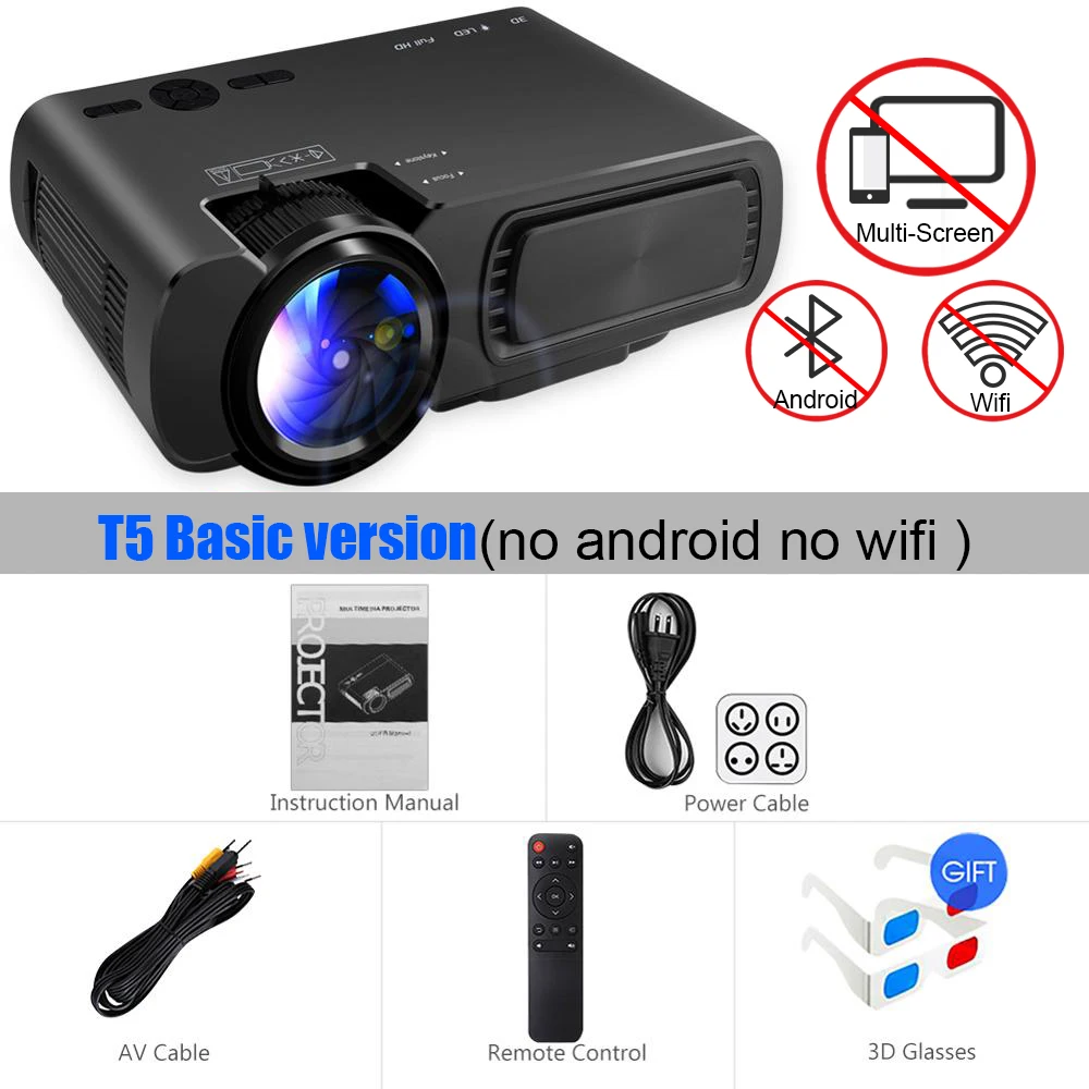 POWERFUL Q5 LED Mini Projector 800*600dpi Support 720P Portable Projector Home Cinema Beamer Optional Android WIFI Proyector - Цвет: Q5 Basic Black