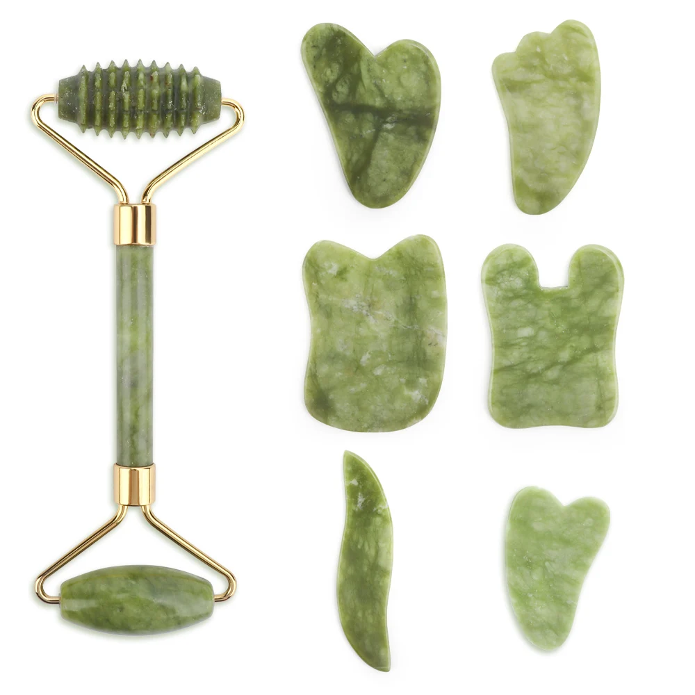

Jade Roller Facial Massage Set Natural Xiuyu Stone Face Massager Guasha Board Massage Scraper Jade Roller Guasha Face-lift Kit