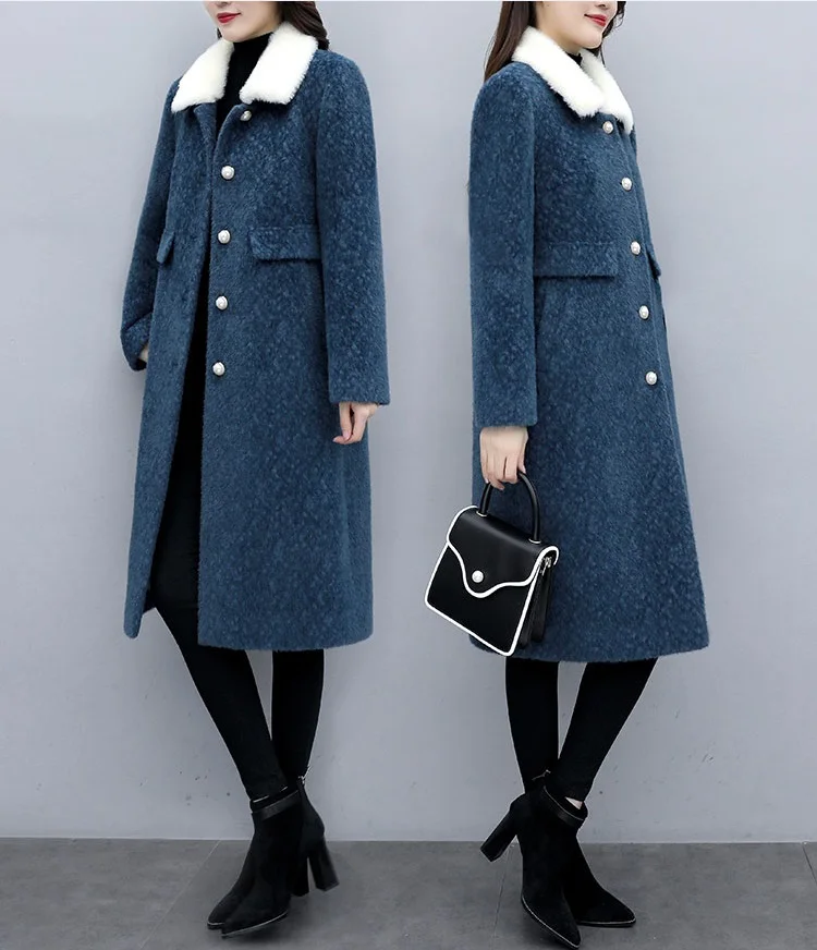 UHYTGF, Женское шерстяное пальто, зимнее, 5XL, плюс размер, модное, Европейское, Женское пальто, золотой бархат, шерстяная куртка, женское кашемировое пальто, X683