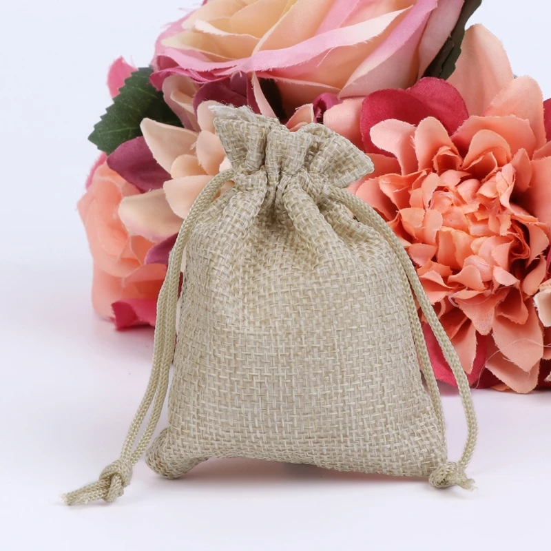 50 шт. винтажный натуральный джут Hessian Drawstring мешок мешковины свадебный подарок мешок E65B