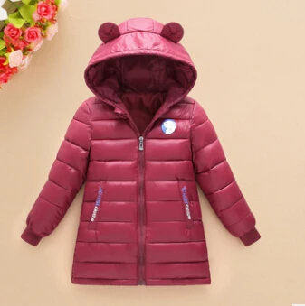 Зимнее теплое пуховое пальто с капюшоном для маленьких девочек, зимний комбинезон, верхняя одежда - Цвет: Wine Red