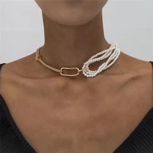 Lacteo-collar con colgante de perlas de imitación para mujer, cadena gruesa y única, estilo Steampunk, gótico, varias capas