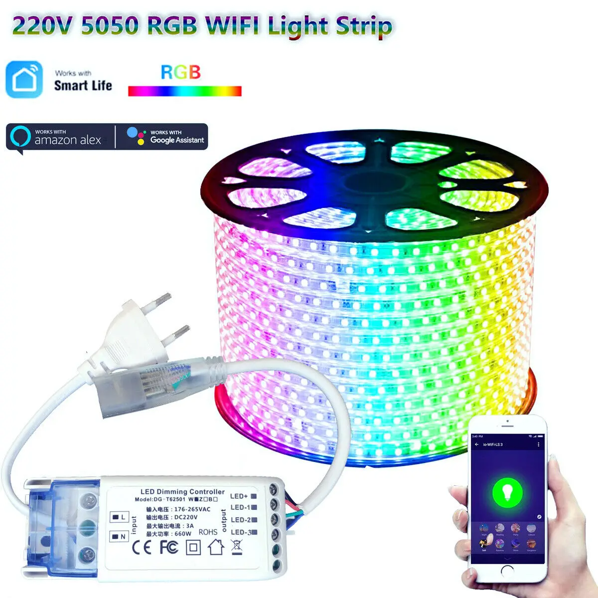 Светодиодная лента RGB с дистанционным управлением 220 В WIFI 1 30 м|Светодиодные ленты|
