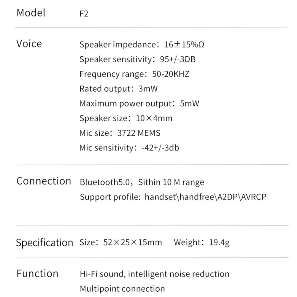 Оригинальные F2 беспроводные Bluetooth V5.0 наушники гарнитура вакуумные наушники бизнес клип-он с микрофоном HD Handsfree вибрационное оповещение