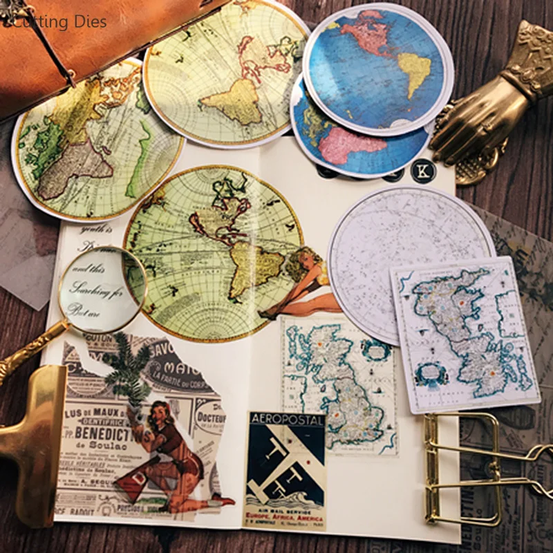 

Retro Earth Map Printed Vellum Self-adhesive Paper Stickers For Scrapbooking DIY Card Making Handmade Crafts