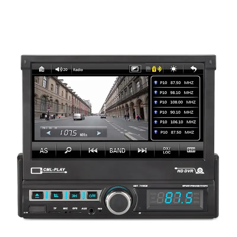 car radio installation near me AOZBZ 7 Inch Single 1-Din MP5 Player Stereo Radio Electric Retractable Screen Car Radio Stereo HD Multimedia Player Support pioneer radio