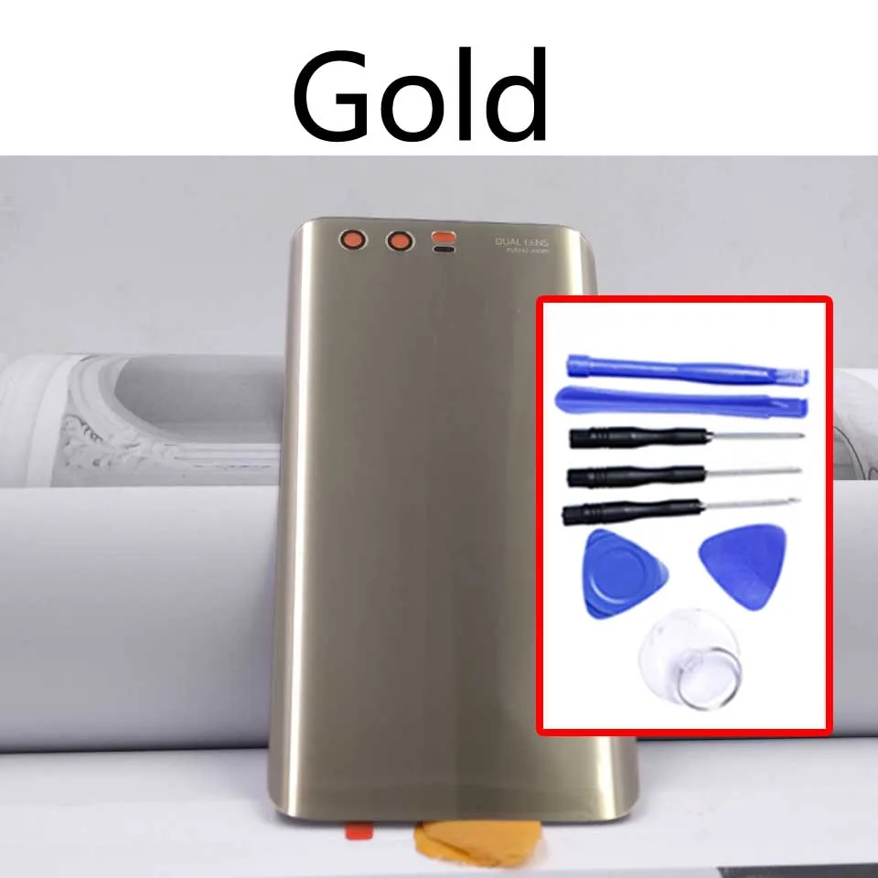 Gold-With tool Для huawei Honor 9 Задняя стеклянная крышка батареи задняя дверь корпус чехол для Honor9 Задняя стеклянная крышка панель Замена - Цвет: Gold-With tool
